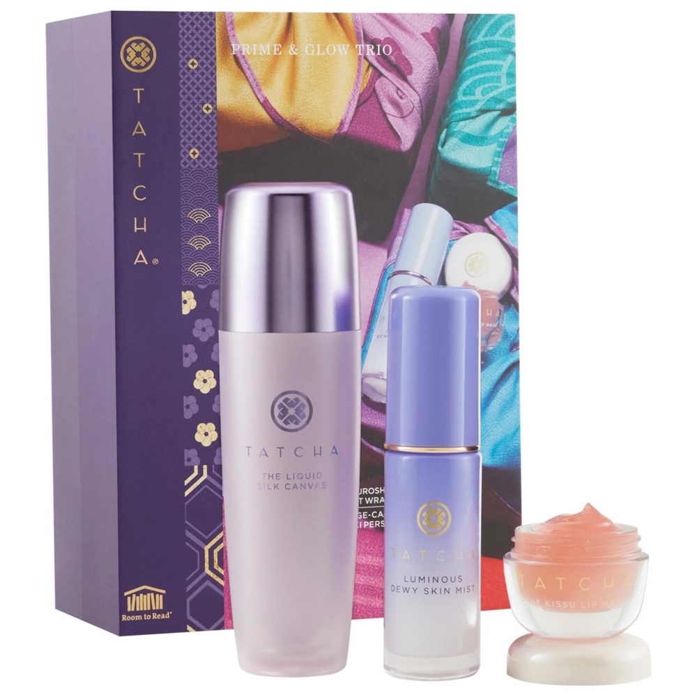 Tatcha Prime & Glow Skincare Trio Set - Dewy Skin Mist, Silk Canvas, Lip Mask
